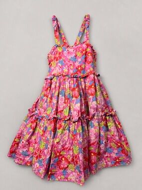 Etta Vee pink tropical floral print tiered ruffle sundress smocked back